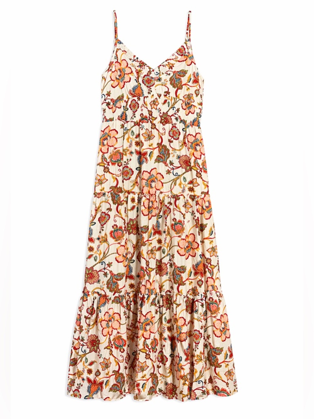 Halogen Linen Blend Boho Cottagecore Tiered Maxi Dress Floral Size Small